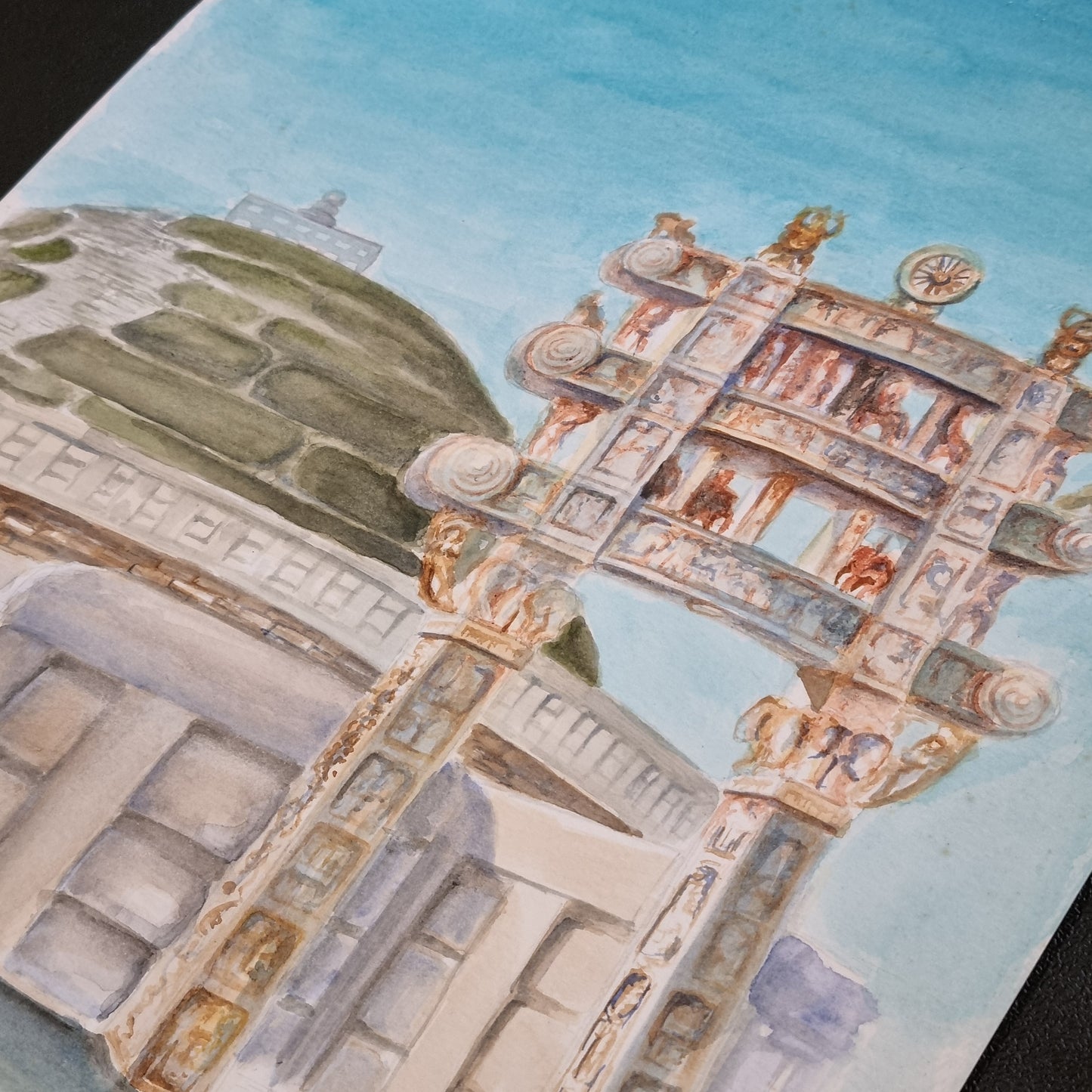 Original Artwork - Sanchi Stupa Watercolour Handpainted Painting